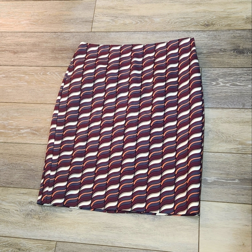 Ann Taylor Maroon Geometric Mulricolor Pencil Skirt